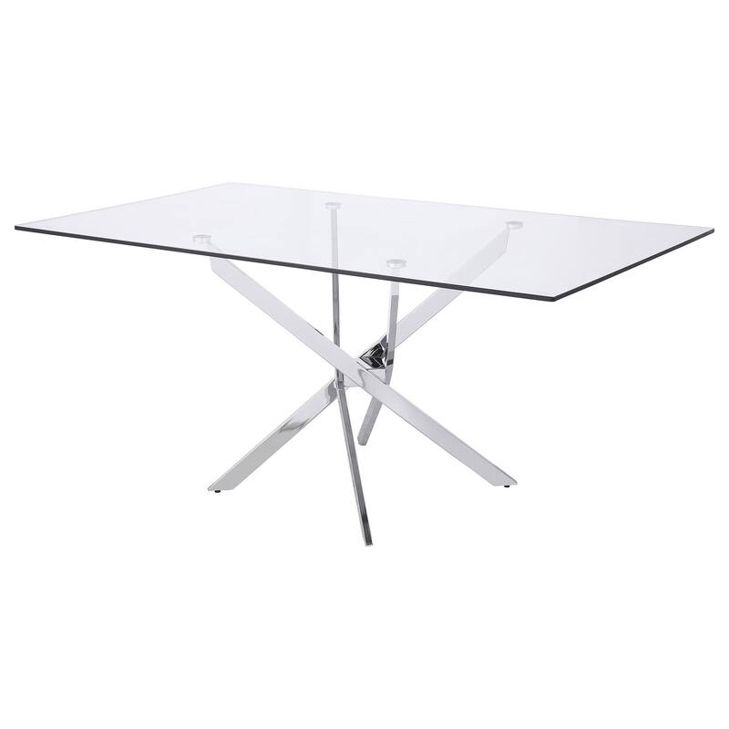 Contemporary Glass Dining Table - Chic Rectangular Table with Chrome Legs - Modern Kitchen Table 66" - 38