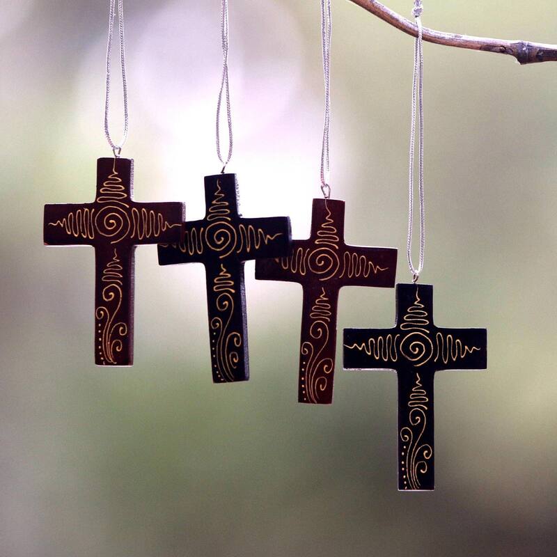NOVICA Handmade Jubilant Cross Mahogany wood ornaments (Indonesia) - 0.2