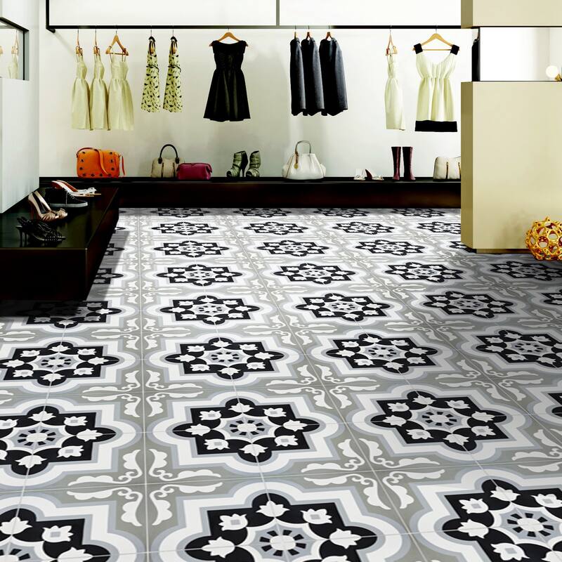 Taza Handmade Cement Tile, 8x8, Black/Greys