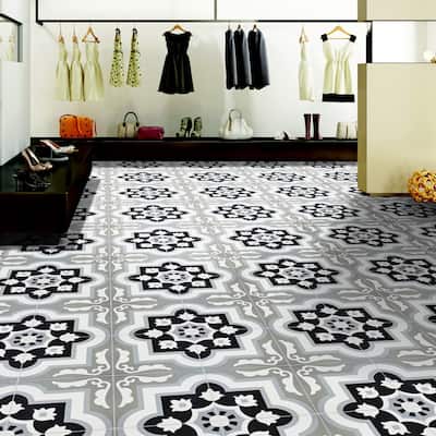 Taza Handmade Cement Tile, 8x8, Black/Greys
