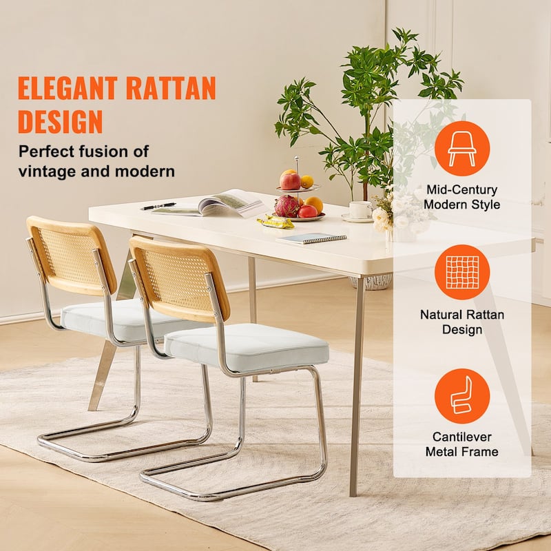 Rattan Dining Chairs Set of 4, Mid Century Modern Dining Chair, Upholstered Velvet Accent Chair with Rattan Back, Retro Dining