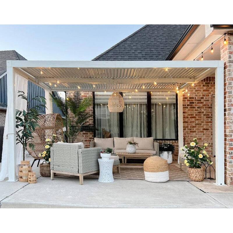 PURPLE LEAF Louvered Pergola Modern White Pergola with Adjustable Roof for Deck Backyard Garden