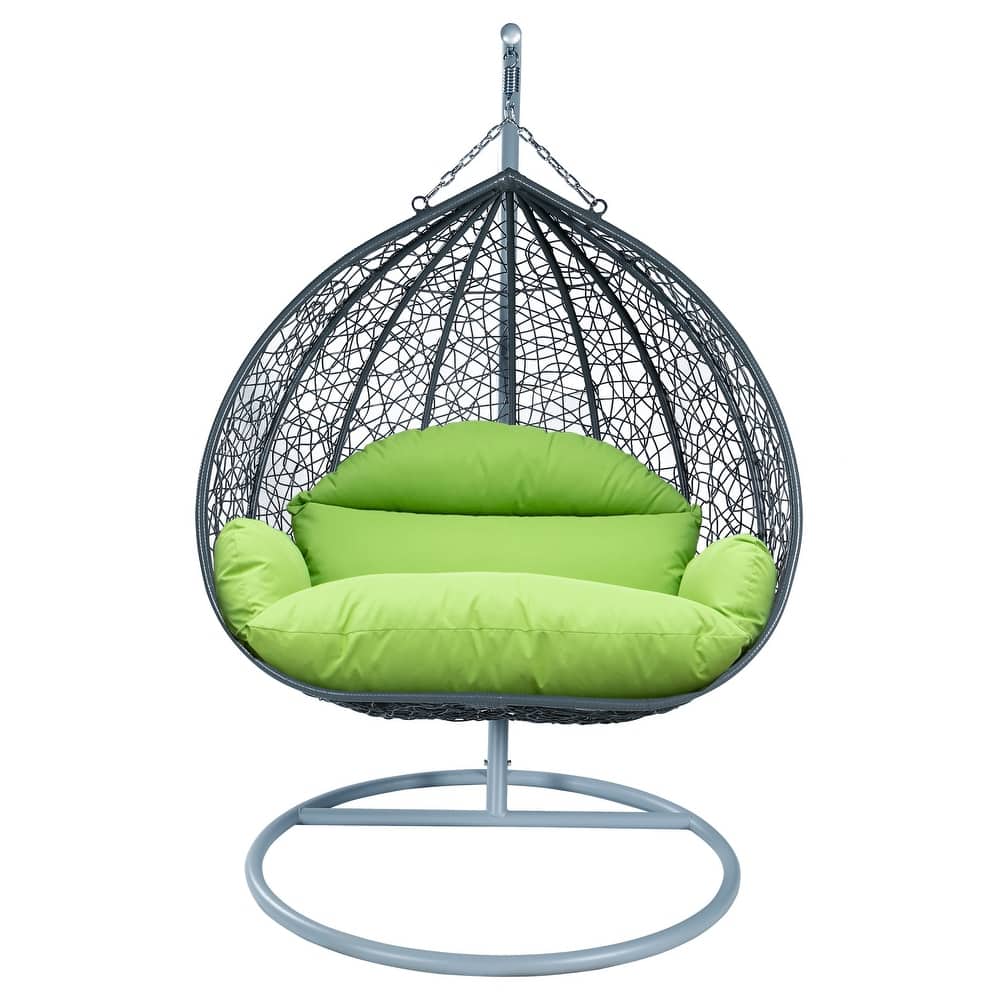 2-Person Egg Swing Chair with Grey Stainless Steel Frame, Cushioned 2-Seater Porch Swing for Outdoor and Indoor Use