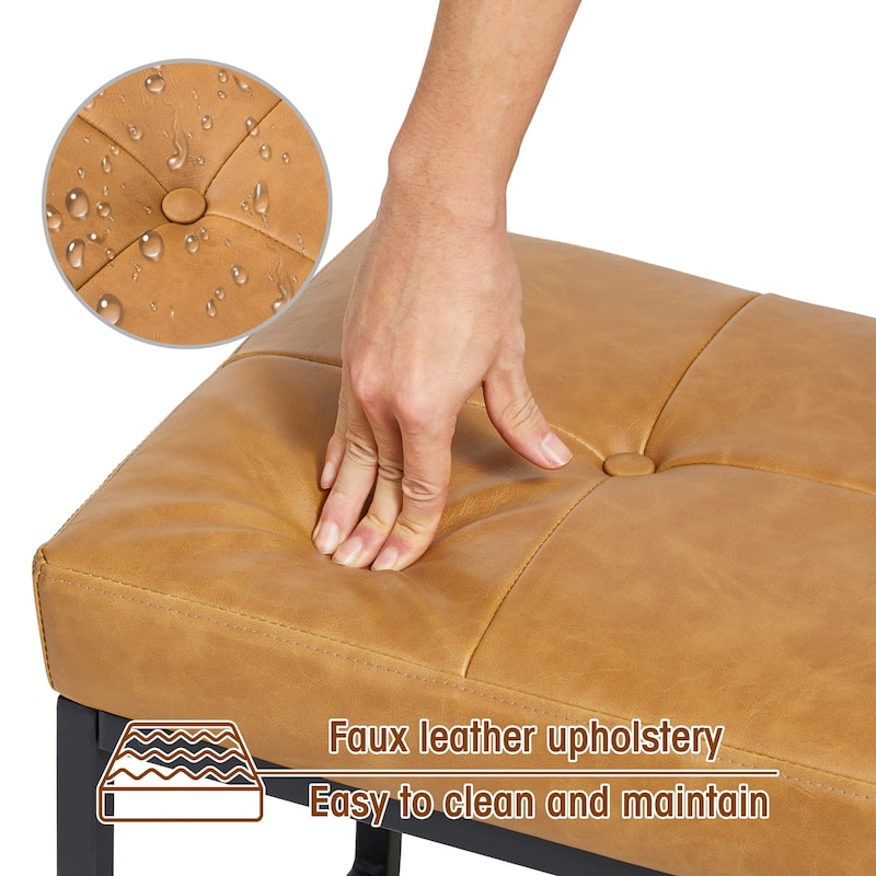 Glitzhome 24"W Modern PU Leather Button-tufted Ottoman Foot Stool
