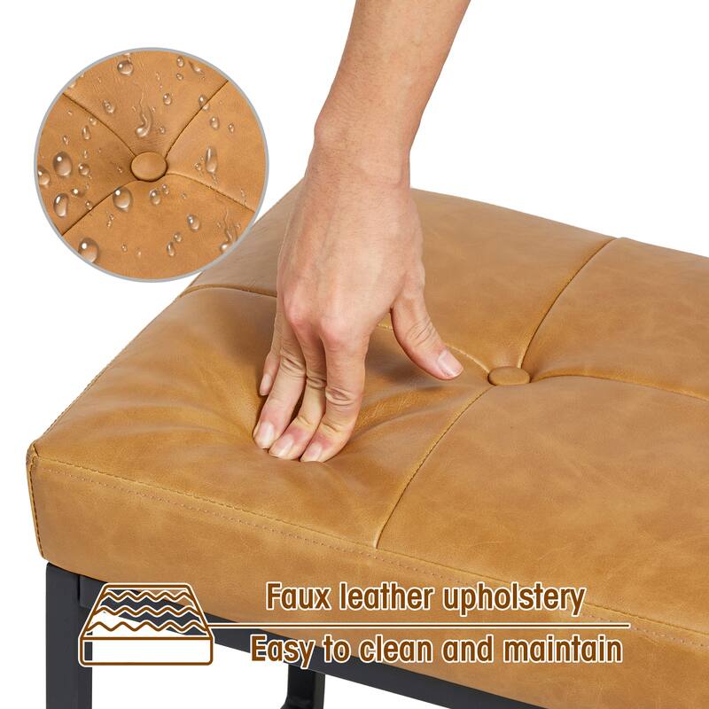 Glitzhome Set of 2 24"W Modern PU Leather Button-tufted Ottoman Foot stool