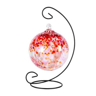 Tree Of Life 6In Golden Pink Hand Blown Glass Ball With Stand