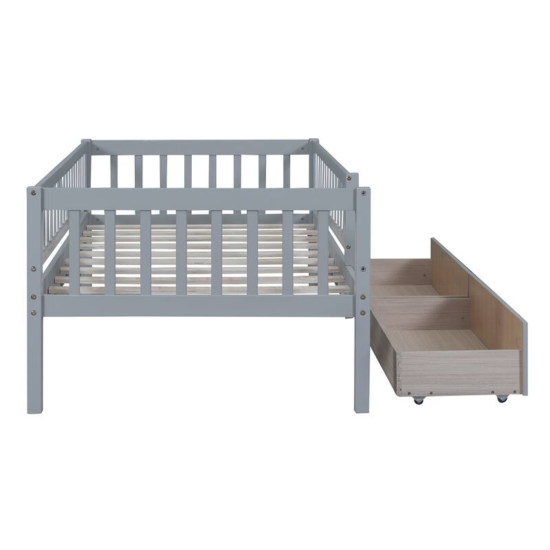 Twin Size Wood Daybed with Two Drawers, Space-Saving Design, Gray Finish