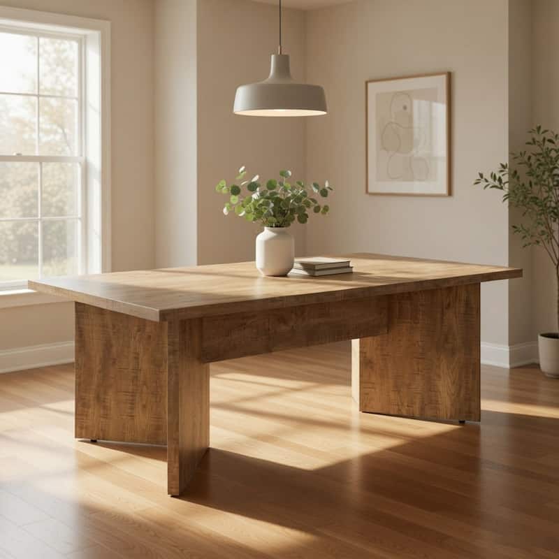 Lama Dining Table, 84 Inch Rectangular Top, V Shape Pedestal Base, Brown