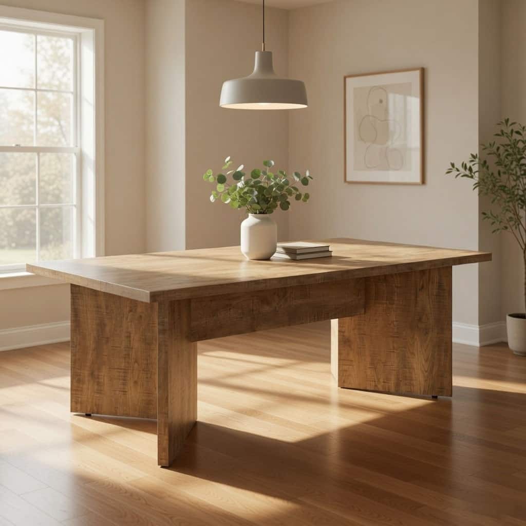 Lama Dining Table, 84 Inch Rectangular Top, V Shape Pedestal Base, Brown