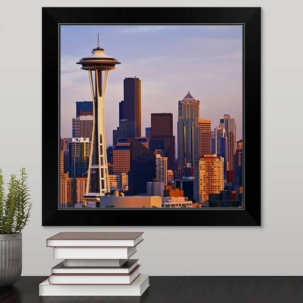 "The Space Needle at dusk in Seattle, Washington." Black Framed Print