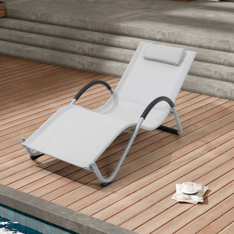 Outdoor Patio Lounger Chaise Lounges Curved Sunbathing Pool Recliner Chair - Light Gray, 1-piece