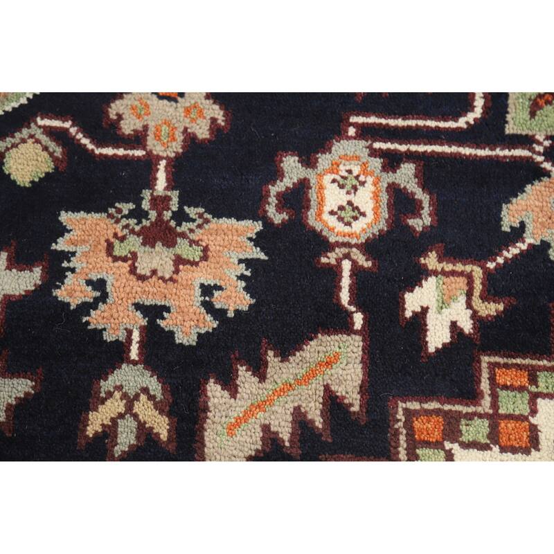 Dark Blue Heriz Serapi Indian Area Rug Hand-Knotted Wool Carpet - 8'11" x 11'11"