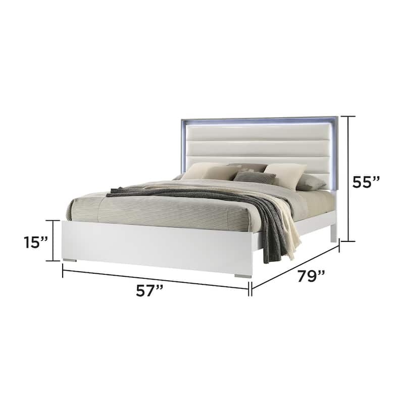 Olivia Contemporary Style Bed Made with LED Headboard & Wood in White