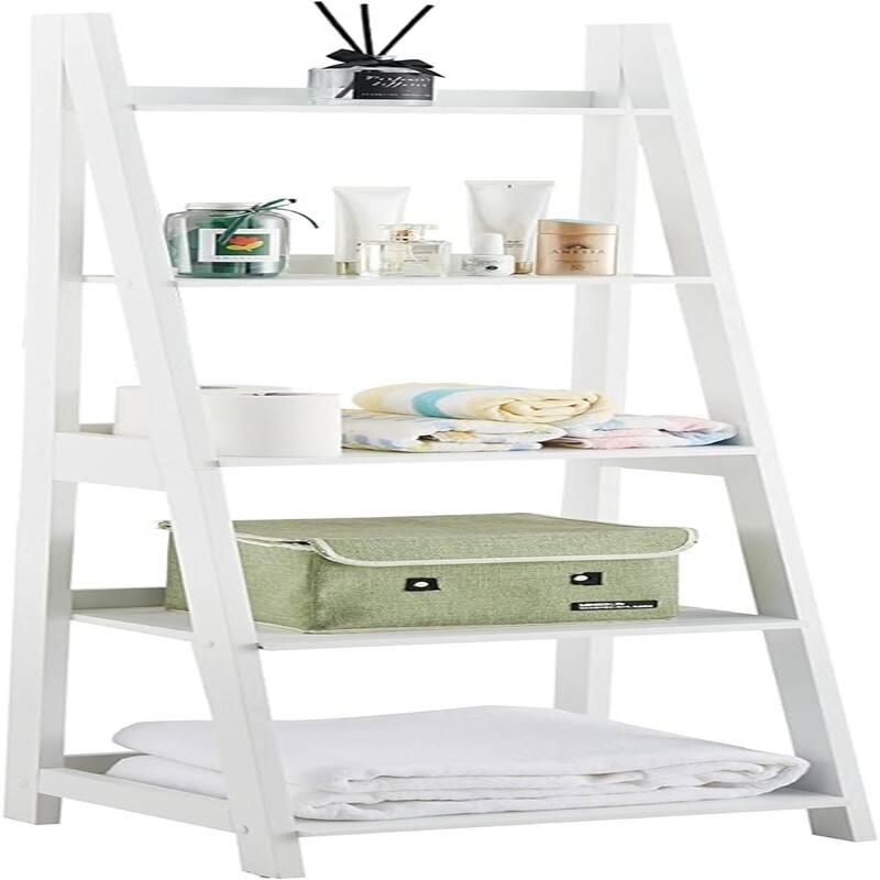 5 Tier Bookshelf Storage Ladder Shelf - 13.98"D x 16.54"W x 59.06"H - White