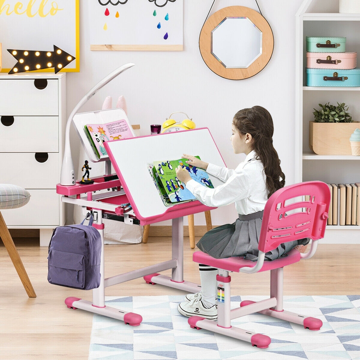 Shop Gymax Height Adjustable Kids Desk Chair Set Study Drawing W