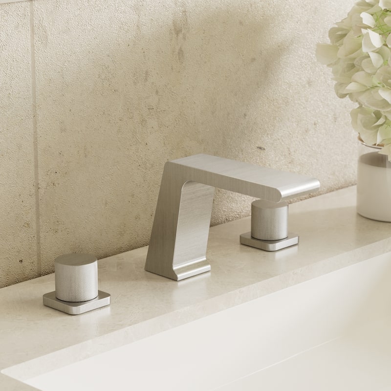 GRANDJOY 3-Hole Widespread Bathroom Sink Faucet 2-Handle High-Pressure Spout Vessel Sink Faucet - Brushed Nickel