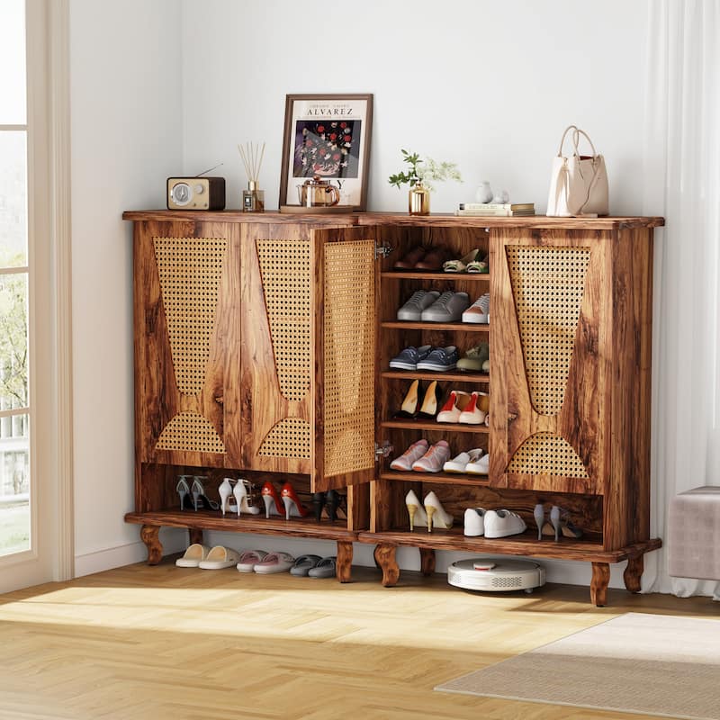25-Pair Rattan Shoe Cabinet, Shoe Rack Organizer Cabinet - 30" wide