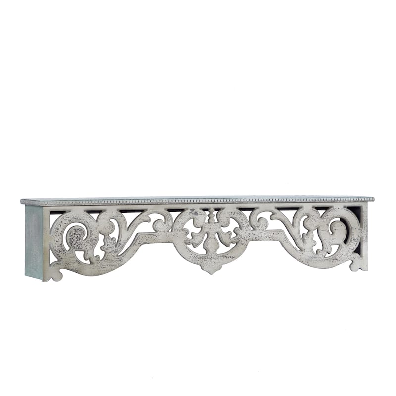 Wooden Scroll 1 Shelf Wall Shelf with Gray Distressing - Beige - Roche River Decor - 8"W x 48"L x 10"H