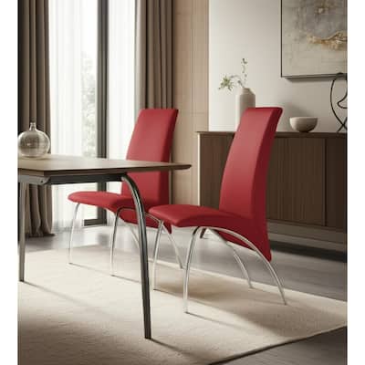 HomeRoots Set of Two Red and Silver Upholstered Faux Leather Dining Side Chairs - 17.00 in. x 36.00 in. x 24.50 in.