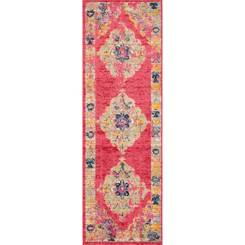 Noori Rug Sapphire Distressed Jerilyn Rug - 2'2 x 6'0" - Fuchsia/Black