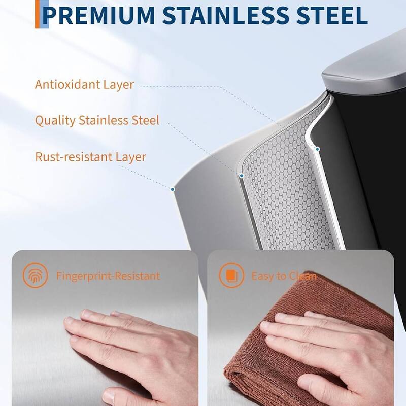 13 Gallon/ 50 Liter Slim Stainless Steel Garbage Bin, Trash Can for Kitchen Bathroom