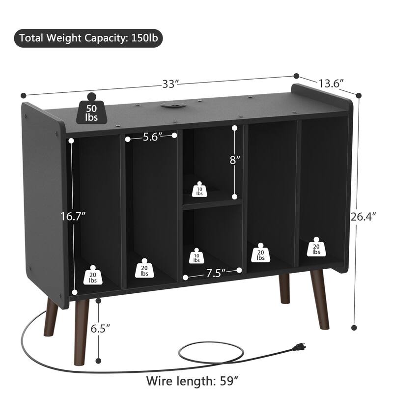 Retro Vinyl Stand with Charging Hub, Record Player Stand with Power Outlet and USB Ports