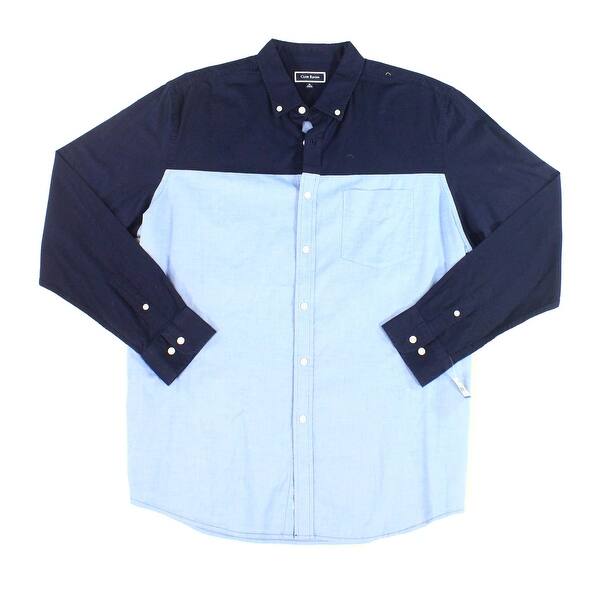 Shop Club Room Mens Shirt Navy Colorblock Oxford Button Down Size
