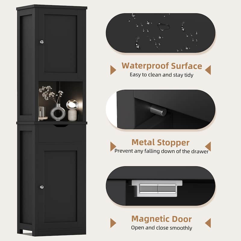 Bathroom Storage Cabinet – Multifunctional Waterproof Organizer with Adjustable Shelves - N/A