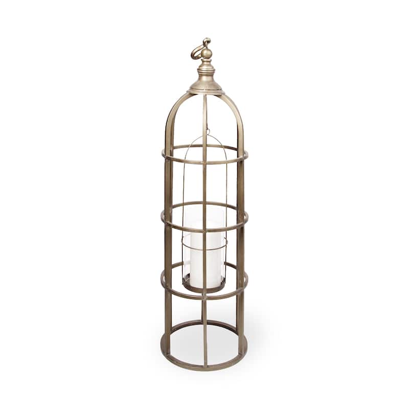 Gerson I Large Cage-Style Gold Metal Candle Holder Lantern