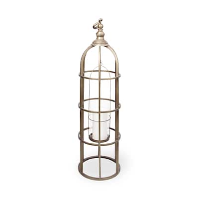 Gerson I Large Cage-Style Gold Metal Candle Holder Lantern
