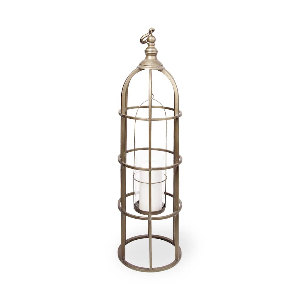 Gerson I Large Cage-Style Gold Metal Candle Holder Lantern