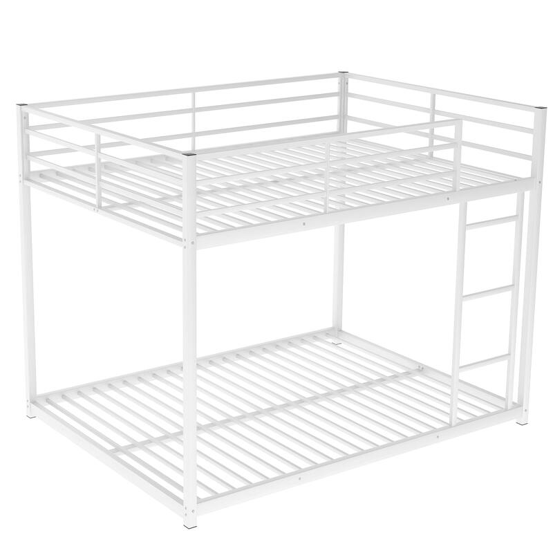 Full over Full Metal Bunk Bed, Low Bunk with Ladder, Sturdy Frame and Full-Length Guardrail, Ideal for Small Spaces