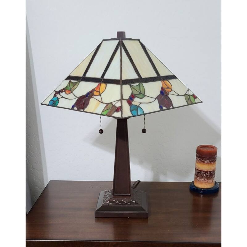 Style 22 Inch Dark Brown Metal Two Light Table Lamp with White Shade - 11” x 21” x 22”