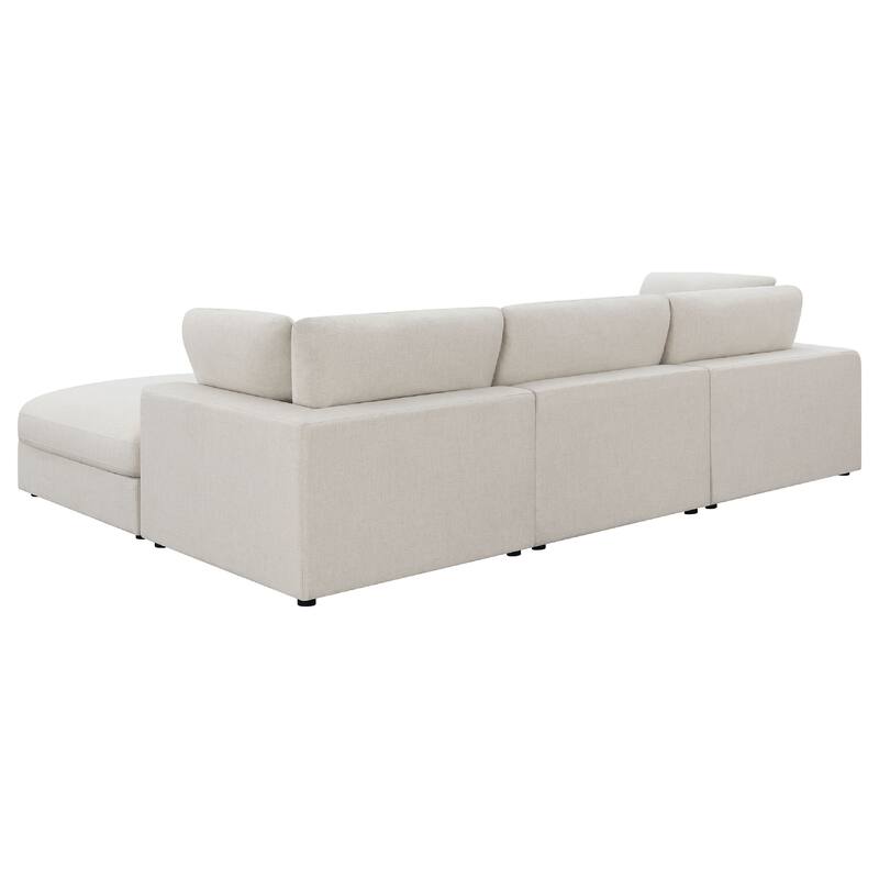 Serena 4pc Modular Sectional Sofa, Ottoman, 3 Pillows, Beige Jacquard