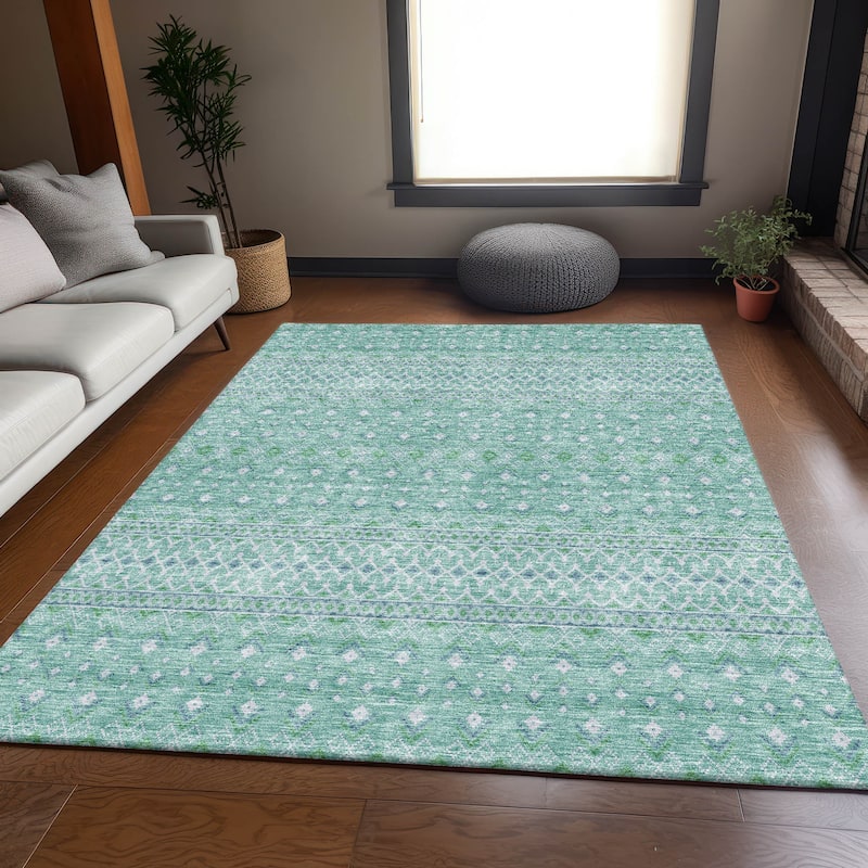 Premium Washable Super Soft Boho Geo Mayfield Rug - Aqua - 5' x 7' 6" - Rectangle