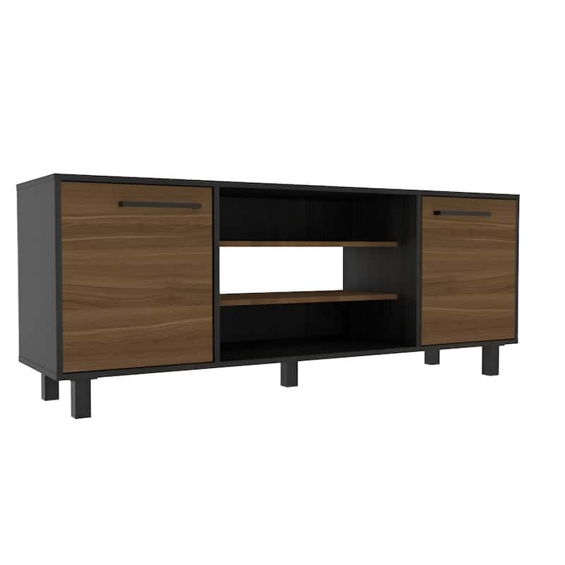 Modern 59" TV Stand for 65" TV Open Shelves with 2 Cabinets and Cable Management Espresso Finish - 22.8"H x 58.6"W x 15.3"D