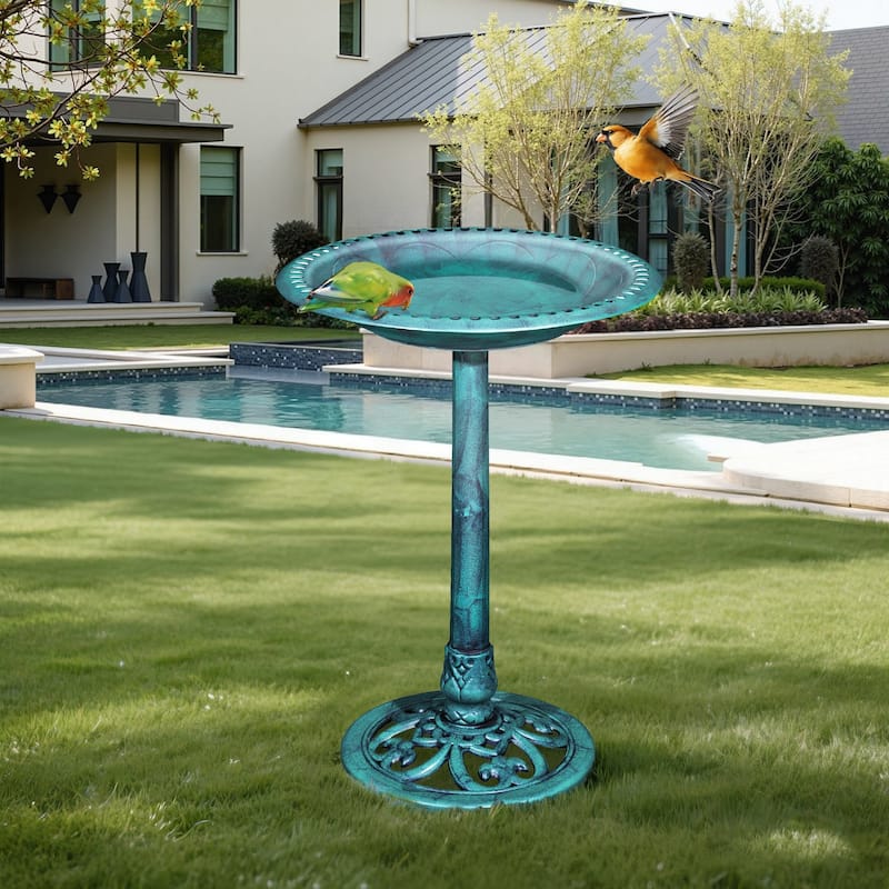 Javlergo 28" Pedestal Outdoor Bird Bath for Outside Vintage Bronze Polyresin Lightweight Antique