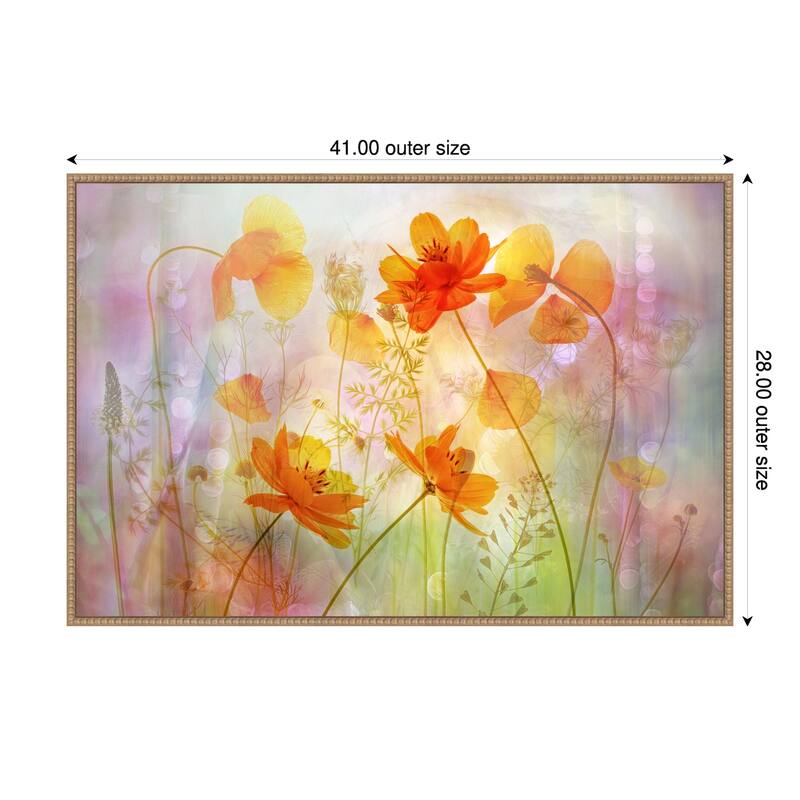 Fragile Orange Flowers by Hilda van der Framed Canvas Wall Art Print - 41 x 28 in