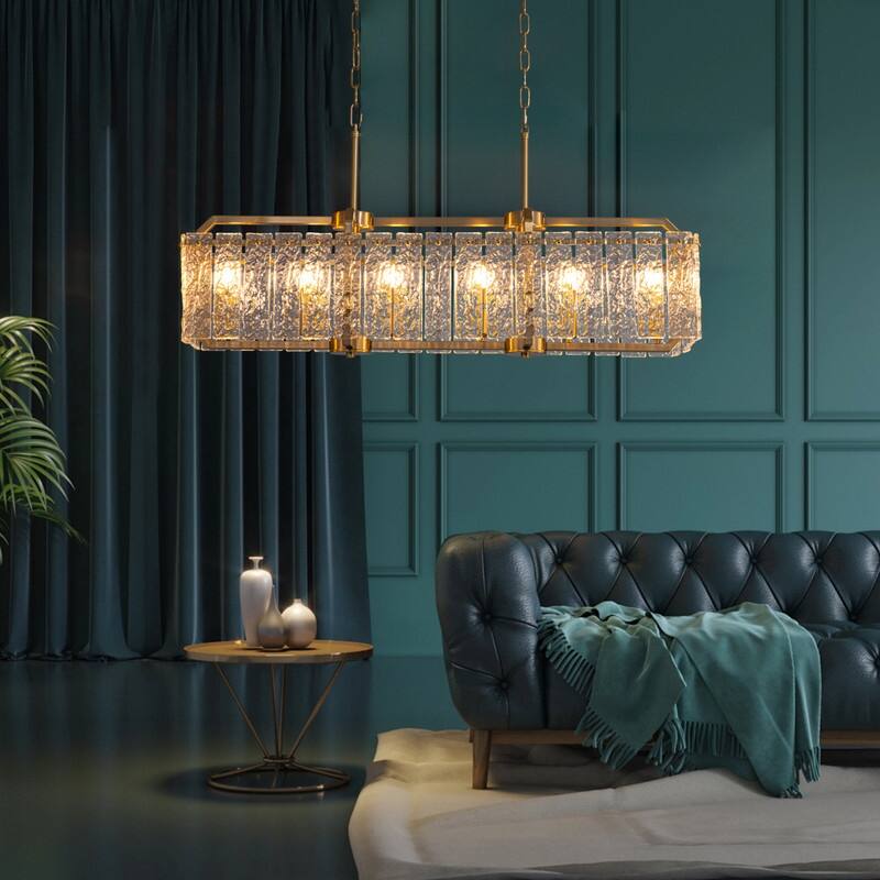 40 in. Brass Modern Crystal Chandeliers 16-Light Gold Rectangular Chandelier for Dining Living Room Kitchen Island