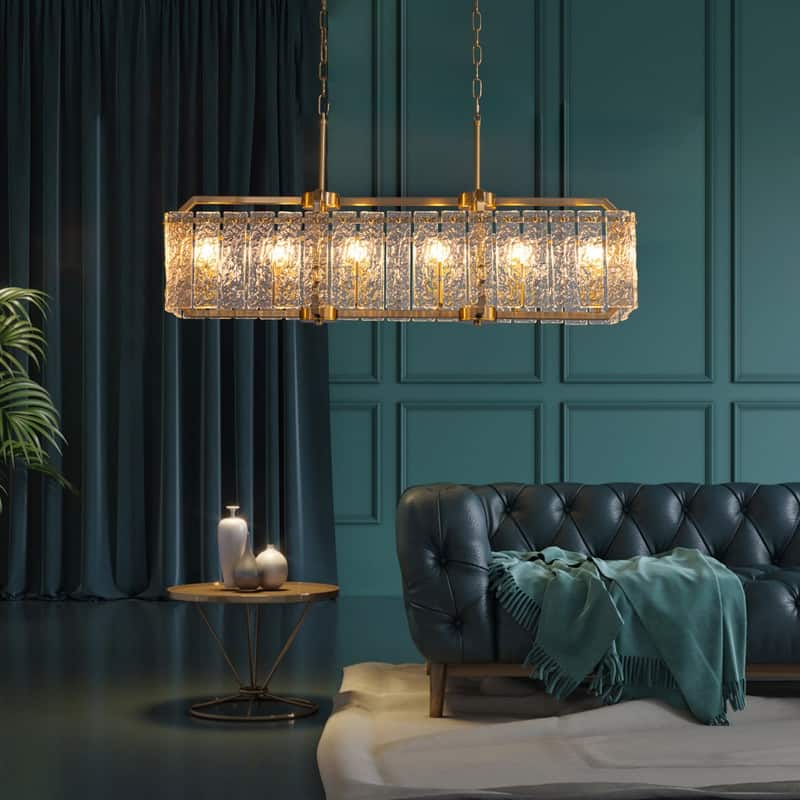 40 in. Brass Modern Crystal Chandeliers 16-Light Gold Rectangular Chandelier for Dining Living Room Kitchen Island