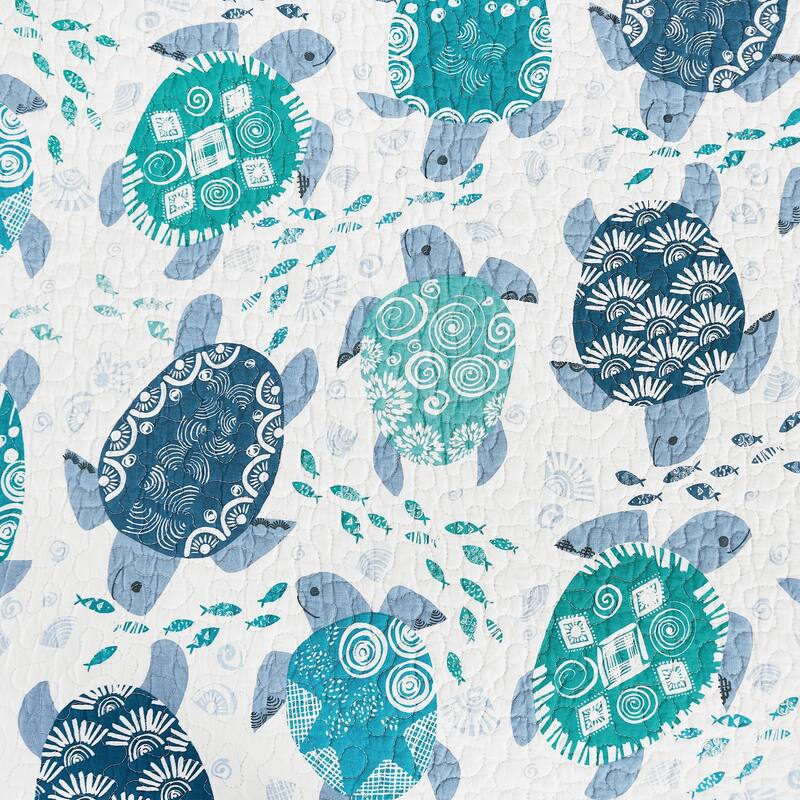 Turtle Bay Quilted Reversible Blue Coastal Table Runner