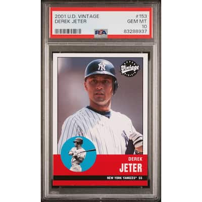 Derek Jeter 2001 Upper Deck Vintage Baseball Card #153 Graded PSA 10 - 8'6" x 11'6"