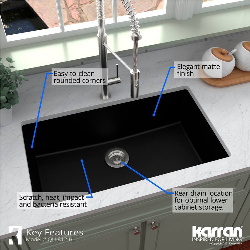 Karran Undermount 32.5 in. Large Single Bowl Quartz Kitchen Sink Kit