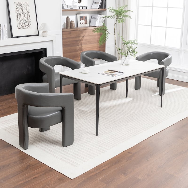 SEYNAR Modern Glam PU Leather Upholstered Dining Chair, Open-Back Accent Chair Set of 4