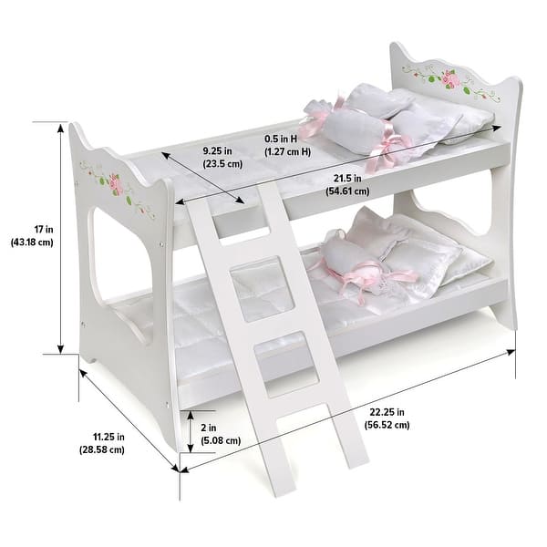 Badger Basket Doll Bunk Bed with Ladder and Bedding - White Rose - 22.25" x 11.25" x 17"