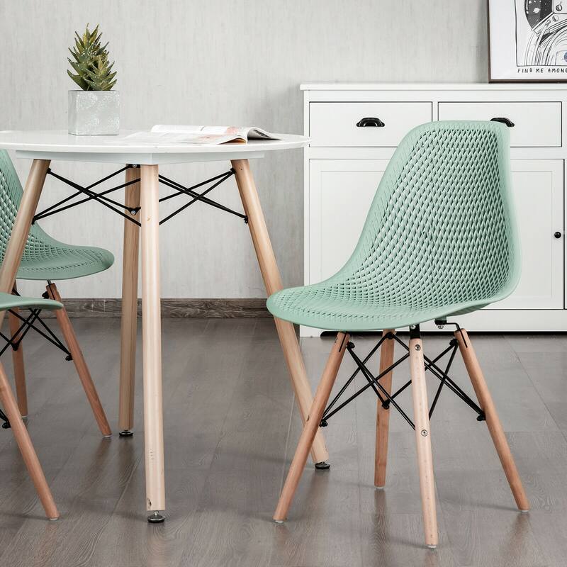 Set of 2 Mesh Dining Chairs with Beech Wood Legs and Ergonomic Curved Seat Ideal for Kitchen and Living Room