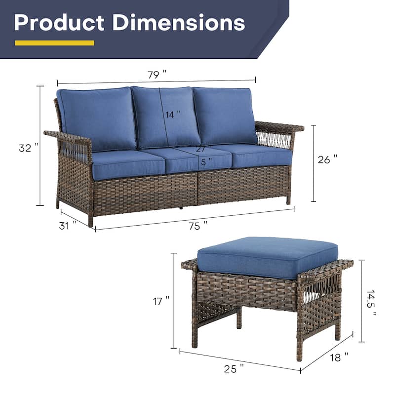 Gymojoy 5-Piece Wicker Outdoor Patio Sofa Chairs And Ottoman - Brown