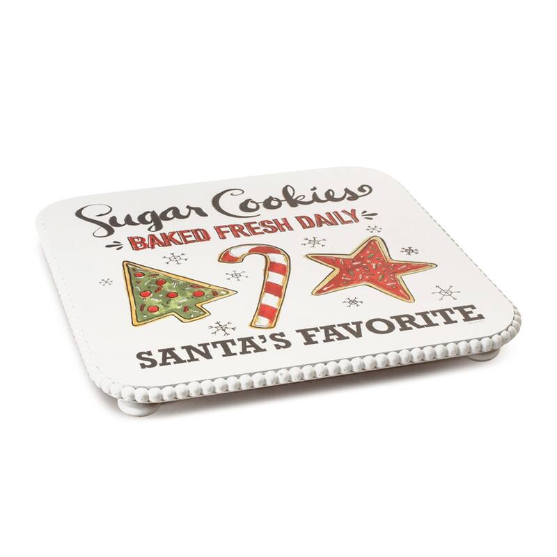 14.25" MDF Resin Christmas Cookie Pedestal Stand Tray with “Santa’s Favorite Cookie” Sentiment for Holiday Decor