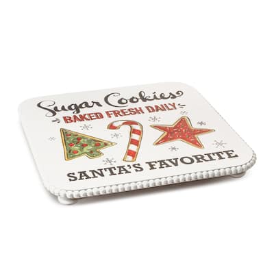 14.25" MDF Resin Christmas Cookie Pedestal Stand Tray with “Santa’s Favorite Cookie” Sentiment for Holiday Decor