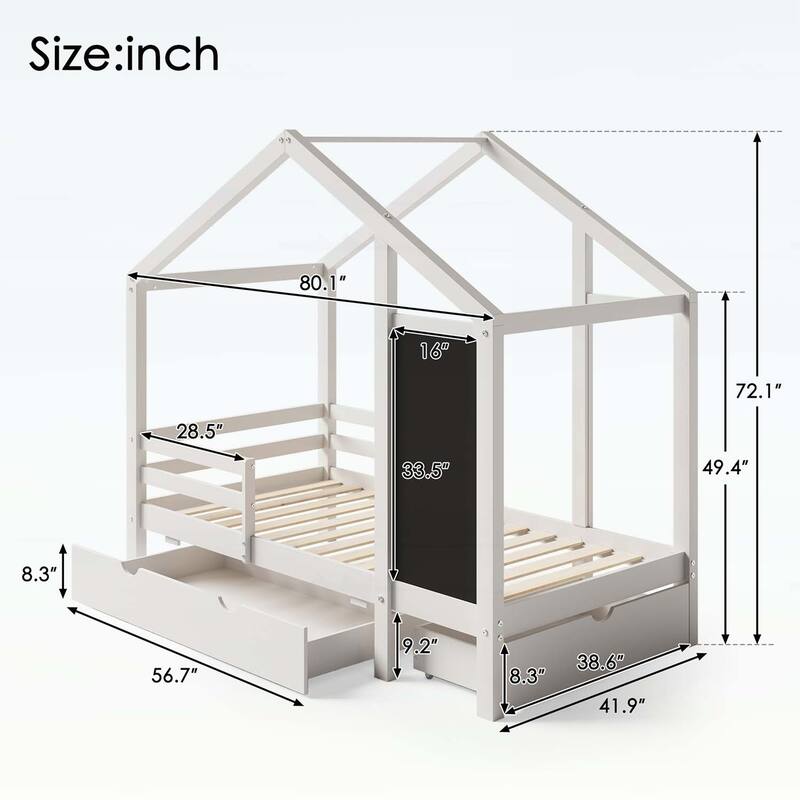 House Bed with Blackboard and Drawers,Creative and Space-Saving Design